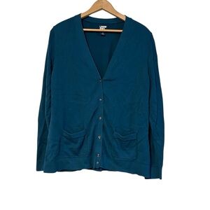 Lands End Cardigan Sweater Size Large Teal Blue Women’s